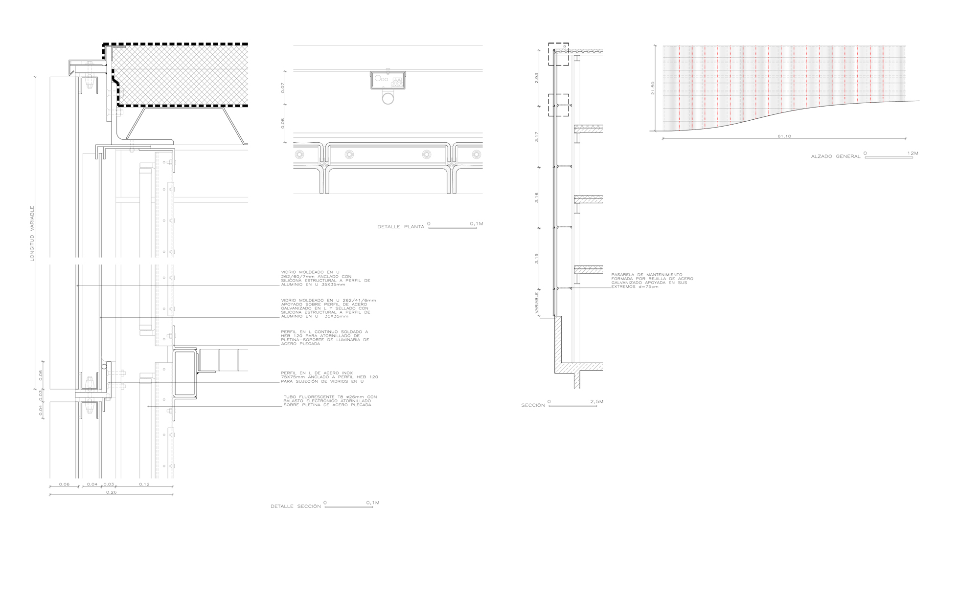 Luminaria/cerramiento de vidrio en U