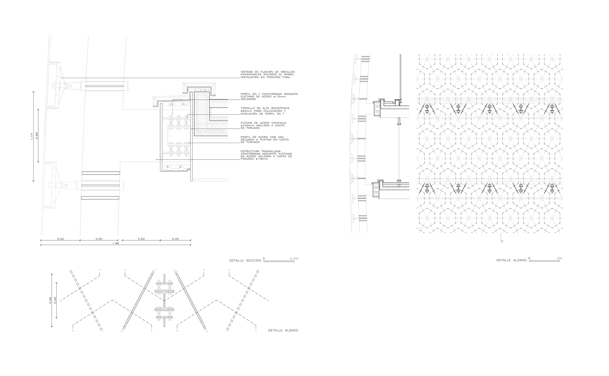 Façana modular d'hexàgon d'acer